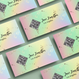 Cartão De Visita Código QR Holográfico Abstrato