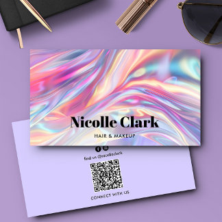 Cartão De Visita Código QR Holográfico Iridescente Moderno