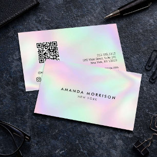 Cartão De Visita Código QR Holográfico Mídia Social Minimalista