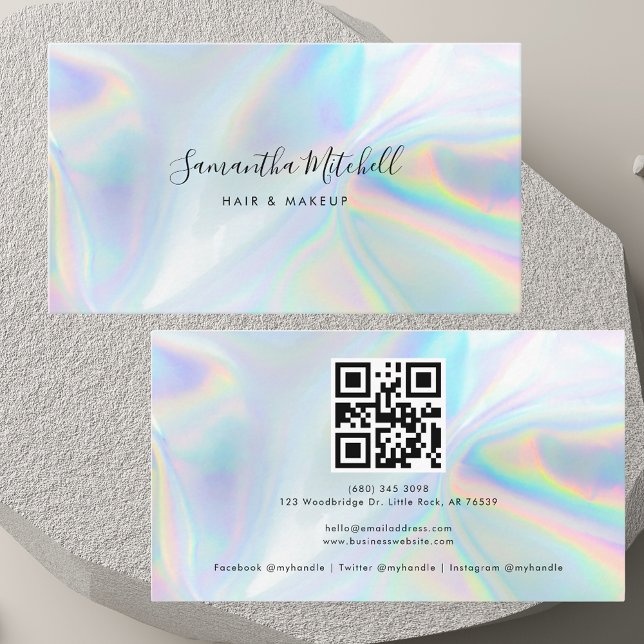 Cartão De Visita Código QR Holográfico Moderno (Modern Holographic QR Code Business Card)