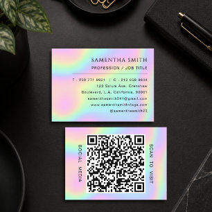 Cartão De Visita Código QR Holográfico Pastel Colorido Moderno