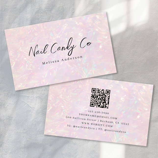 Cartão De Visita Código QR Holográfico Rosa Luxe (Criador carregado)