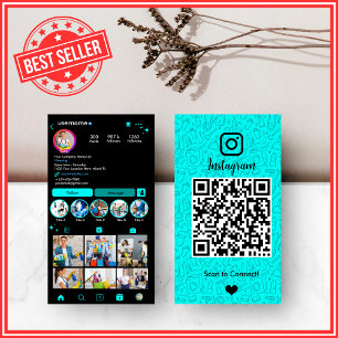 Cartão De Visita Código QR Instagram de Limpeza Moderna Turquesa