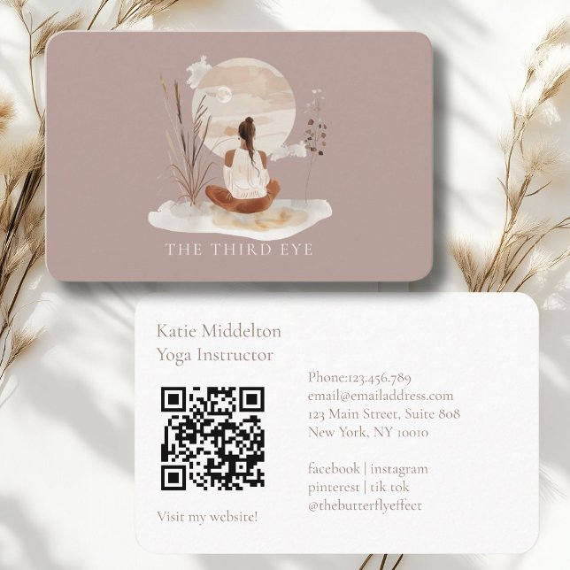 Cartão De Visita Código QR - Ioga Reiki Bem-estar (QR Code- Yoga Reiki Wellness Healthiness Wellness Business Card)