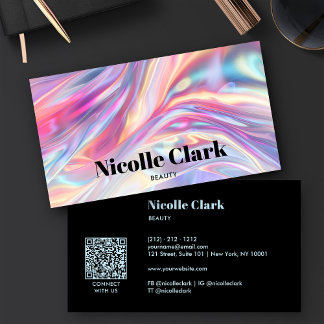 Cartão De Visita Código QR Iridescente Holográfico Moderno