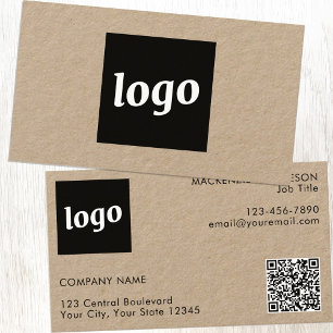 Cartão De Visita Código QR Kraft Simples de Logo e Texto