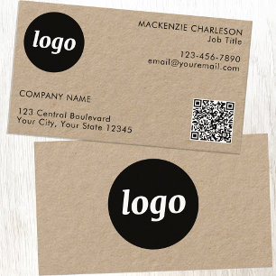 Cartão De Visita Código QR Kraft Simples de Logo e Texto