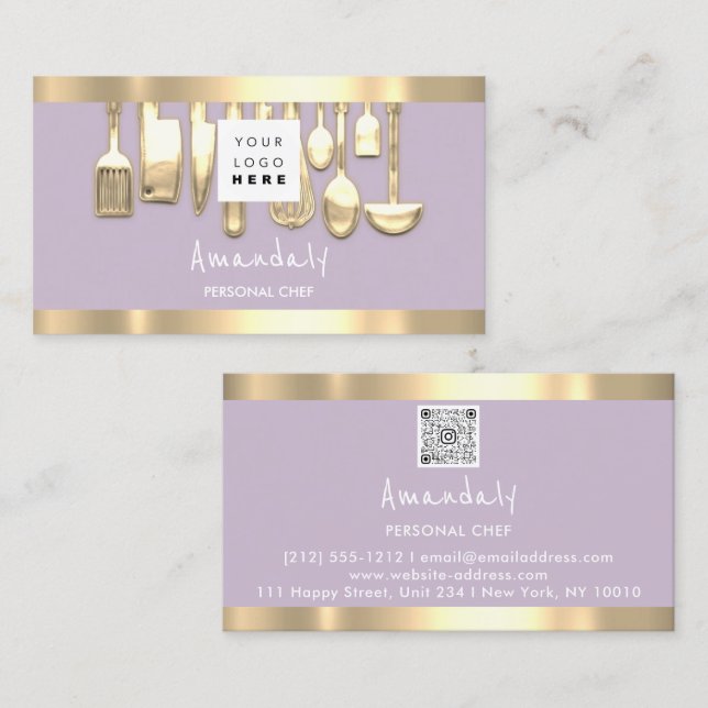 Cartão De Visita Código QR Lavanda do Restaurante do Cozinhar de Ch (Frente/Verso)