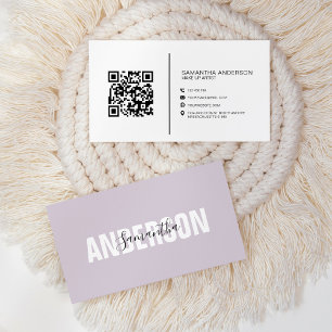 Cartão De Visita Código QR Lilás Lavanda Minimalista Moderno