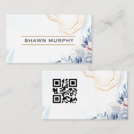 Cartão de Visita Código QR Linha Dourada Floral El
