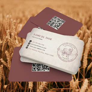 Cartão De Visita Código QR LOGO Fazenda de Cordeiro Ovino Vintage V