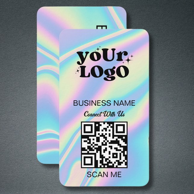 Cartão De Visita Código QR Logotipo comercial | Black Holographic M (Criador carregado)