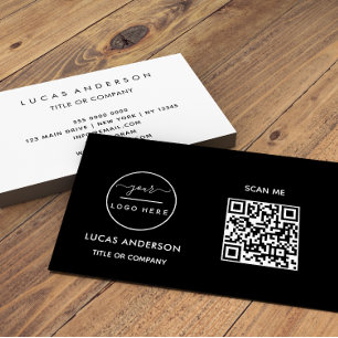 Cartão De Visita Código QR Logotipo comercial   Black Modern Profes