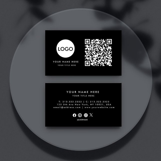 Cartão De Visita Código QR Logotipo comercial | Black Modern Profes (Criador carregado)