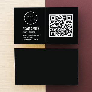 Cartão De Visita Código QR Logotipo comercial   Black Modern Profes