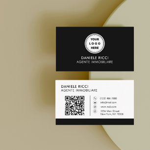 Cartão De Visita Código QR Logotipo comercial Black Modern Profes