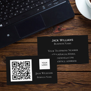 Cartão De Visita Código QR Logotipo comercial Black Professional Mo