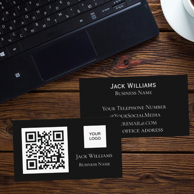 Cartão De Visita Código QR Logotipo comercial Black Professional Mo (Criador carregado)