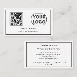 Cartão De Visita Código QR Logotipo comercial Mínimo White Business