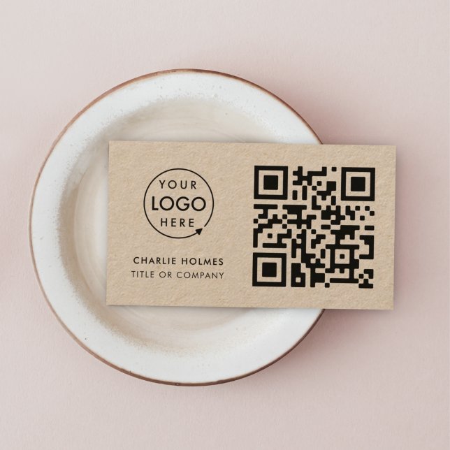 Cartão De Visita Código QR Logotipo comercial | Rustic Kraft Modern (Rustic kraft QR code business card by Guava, perfect for small businesses & creative entrepreneurs)