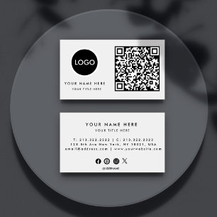Cartão De Visita Código QR Logotipo comercial White Modern Profes