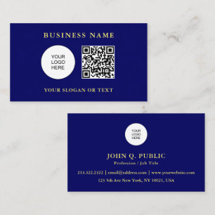 Cartão De Visita Código QR Logotipo da empresa Aqui Modelo Marinho