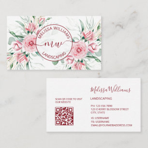 Cartão De Visita Código QR   Logotipo de Rosas Cor-de-Rosa em Aquar