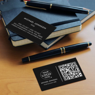 Cartão De Visita Código QR Logotipo personalizado comercial Black M