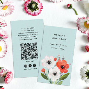 Cartão De Visita Código QR Loja de Florista Flores Elegantes e Mode