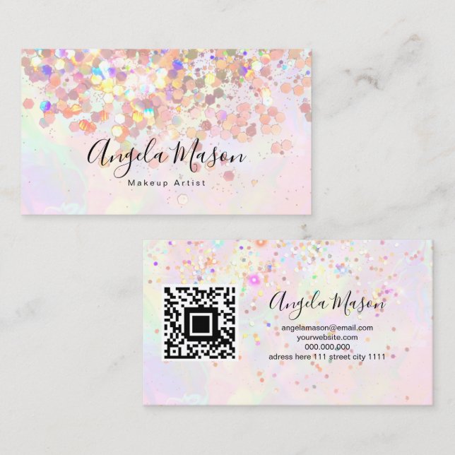 Cartão De Visita Código QR Makeup Artist Holographic Glitter (Frente/Verso)