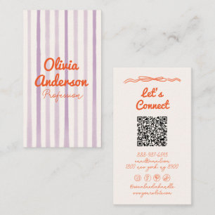 Cartão De Visita Código QR Manuscrito Púrpura Laranja Laranja Repux