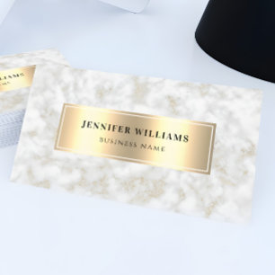 Cartão De Visita Código QR Marble Branco Dourado Elegante e Moderno