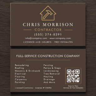 Cartão De Visita Código QR Marrom Dourado de Construção de Edifício