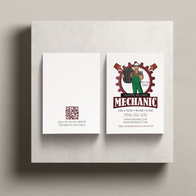 Cartão De Visita Código QR - Mecânico de Manutenção de Reparo Autom (Criador carregado)