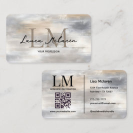 Cartão De Visita Código QR Metálico com Monograma Elegante