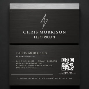 Cartão De Visita Código QR Metálico de Eletricista