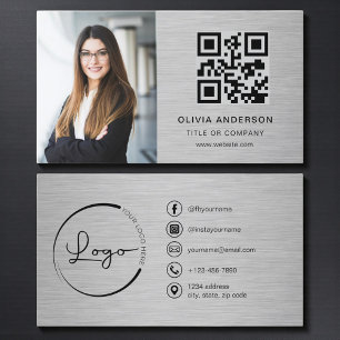 Cartão De Visita Código QR Metálico de Foto Profissional para Redes