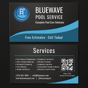 Cartão De Visita Código QR Metálico de Serviço de Piscina