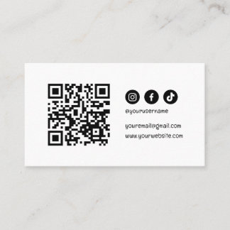 Cartão De Visita Código QR Mídia social Moderno preto-e-branco