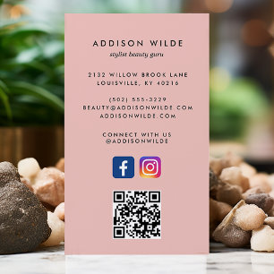 Cartão De Visita Código QR Mídia Social Rosa Coral Instagram Facebo