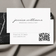Código QR Minimalista Branco Manuscrito Script