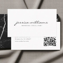 Cartão De Visita Código QR Minimalista Branco Manuscrito Script