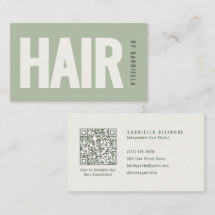 Cartão De Visita Código QR Minimalista de Estilista de Cabelo em Ve