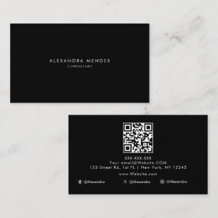 Cartão De Visita Código QR minimalista de luxo Black Professional