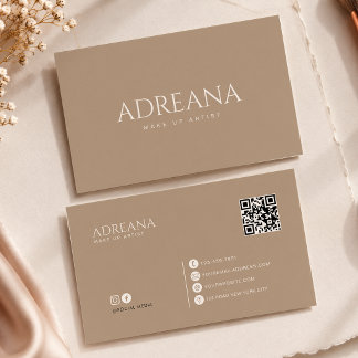 Cartão De Visita Código QR Minimalista Elegante Cogumelo Bege