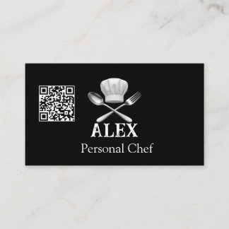 Cartão De Visita Código QR Minimalista Moderno de Chef Pessoal Pret