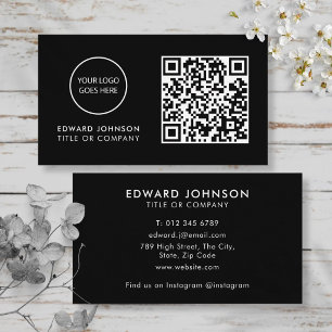Cartão De Visita Código QR Minimalista Moderno Profissional Preto
