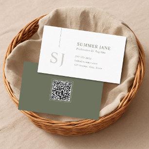 Cartão De Visita Código QR Minimalista Moderno Verde Sal Simples