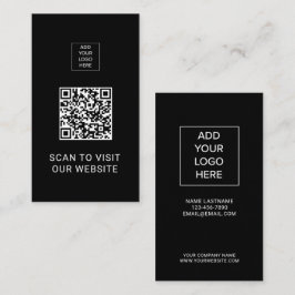 Cartão De Visita Código QR Minimalista Preto Logotipo Personalizado