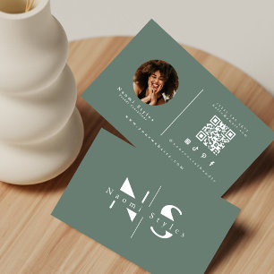 Cartão De Visita Código QR Minimalista Profissional Foto de Sábio E